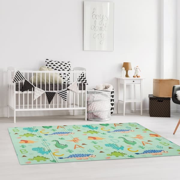 Sammenleggbar lekematte med dinosaur og tog