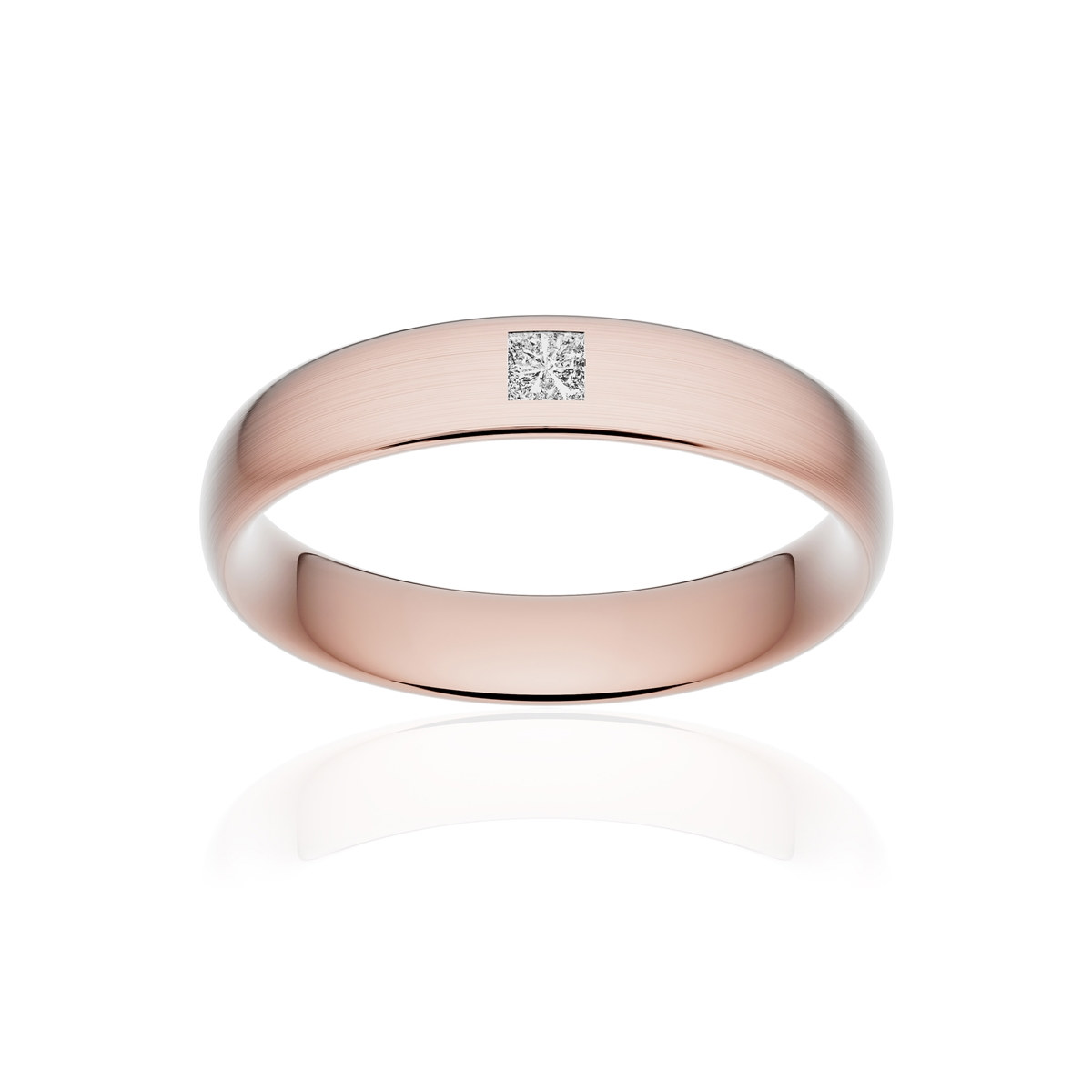 Alliance or 750 rose brossé ruban confort 4,5mm diamant princesse