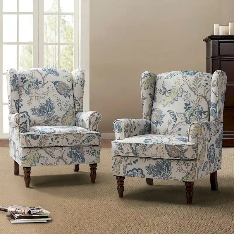 Epimethis Traditional Fabric Accent Armchair with Turned Legs Set of 2 by HULALA HOME