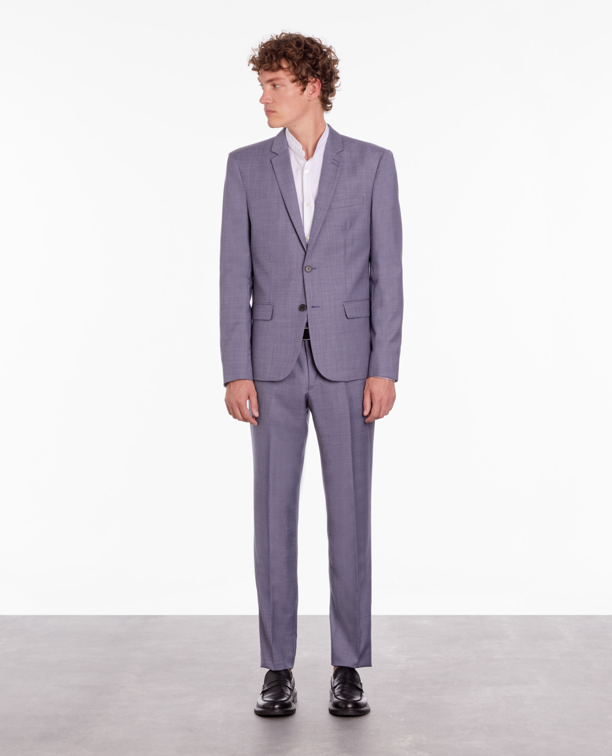 Veste de costume en laine à carreaux gris et bleus