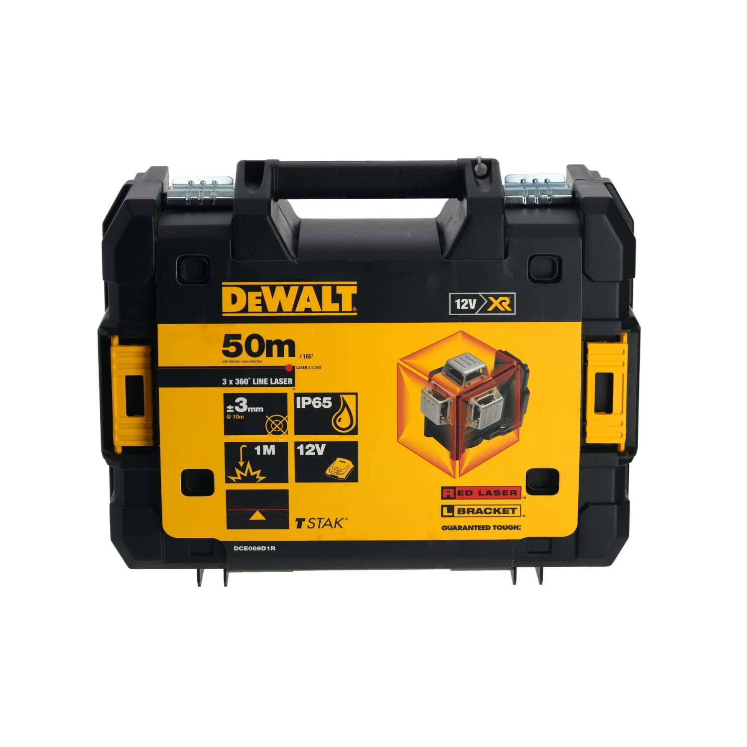 DeWALT DCE089D1R 10,8V Li-Ion accu zelfnivellerende 3x360° graden multilijnlaser set (1x 2.0Ah accu) in koffer - 3 lijnen - 15m - rood
