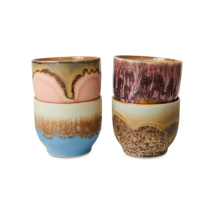 Hkliving - 70's Kaffeebecher rund, 250 ml, lagoon (4er-Set)