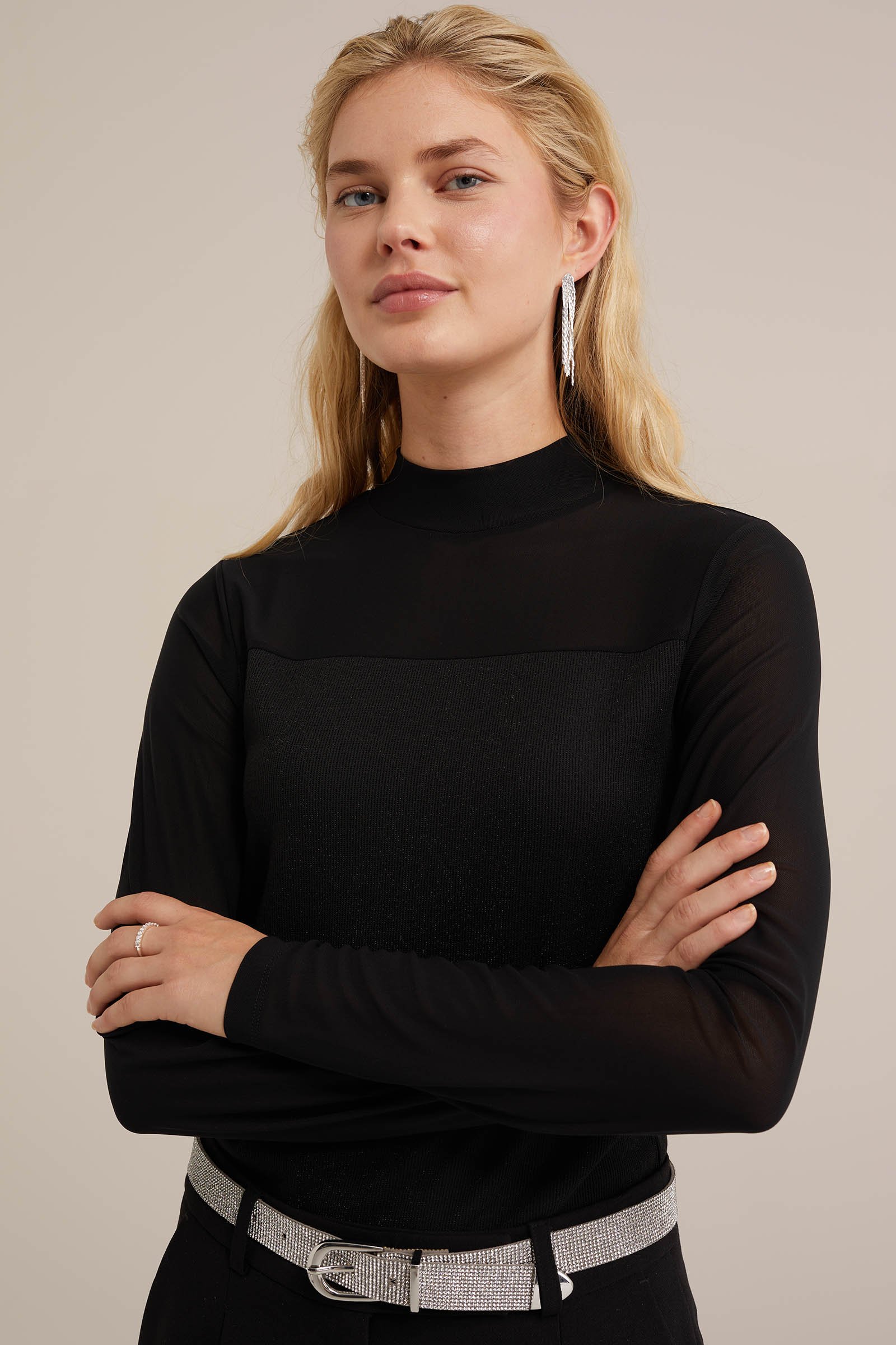 top met glittergaren WE Fashion Zwart