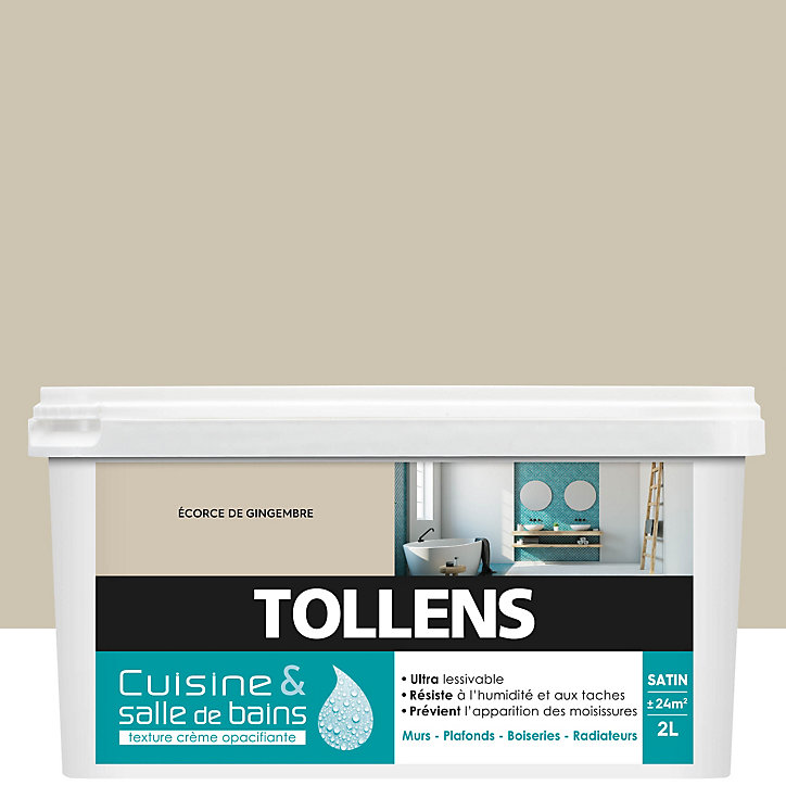 Peinture murs et plafonds Cuisine et bains satin écorce de gingembre Tollens 2 L