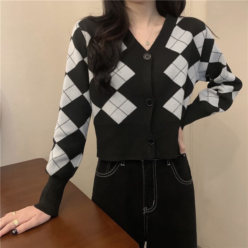Allinya - Argyle cropped vest met V-hals