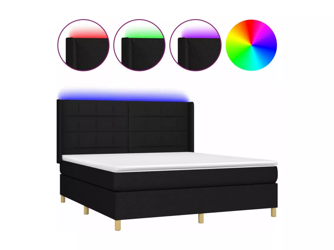 Sommier tapissier avec matelas et LED Noir 160x200 cm Tissu