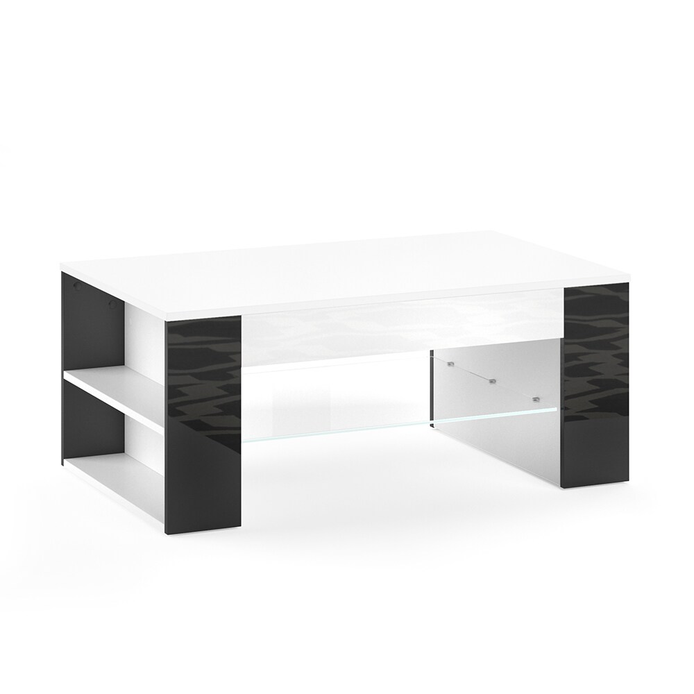 VICCO Couchtisch STELIOS in Weiß Schwarz Hochglanz - Wohnzimmer Kaffeetisch