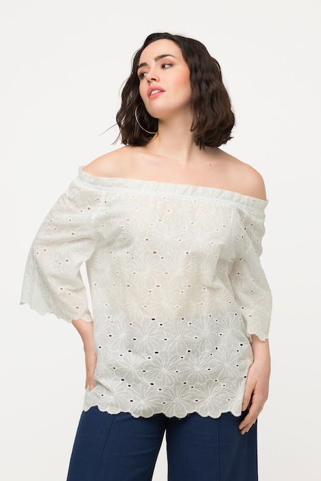 Carmenbluse, schulterfrei, A-Linie, Spitze, Halbarm