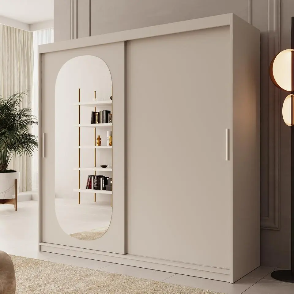 Meubella - Kledingkast Bodhi - Beige - 200 cm - Met spiegel