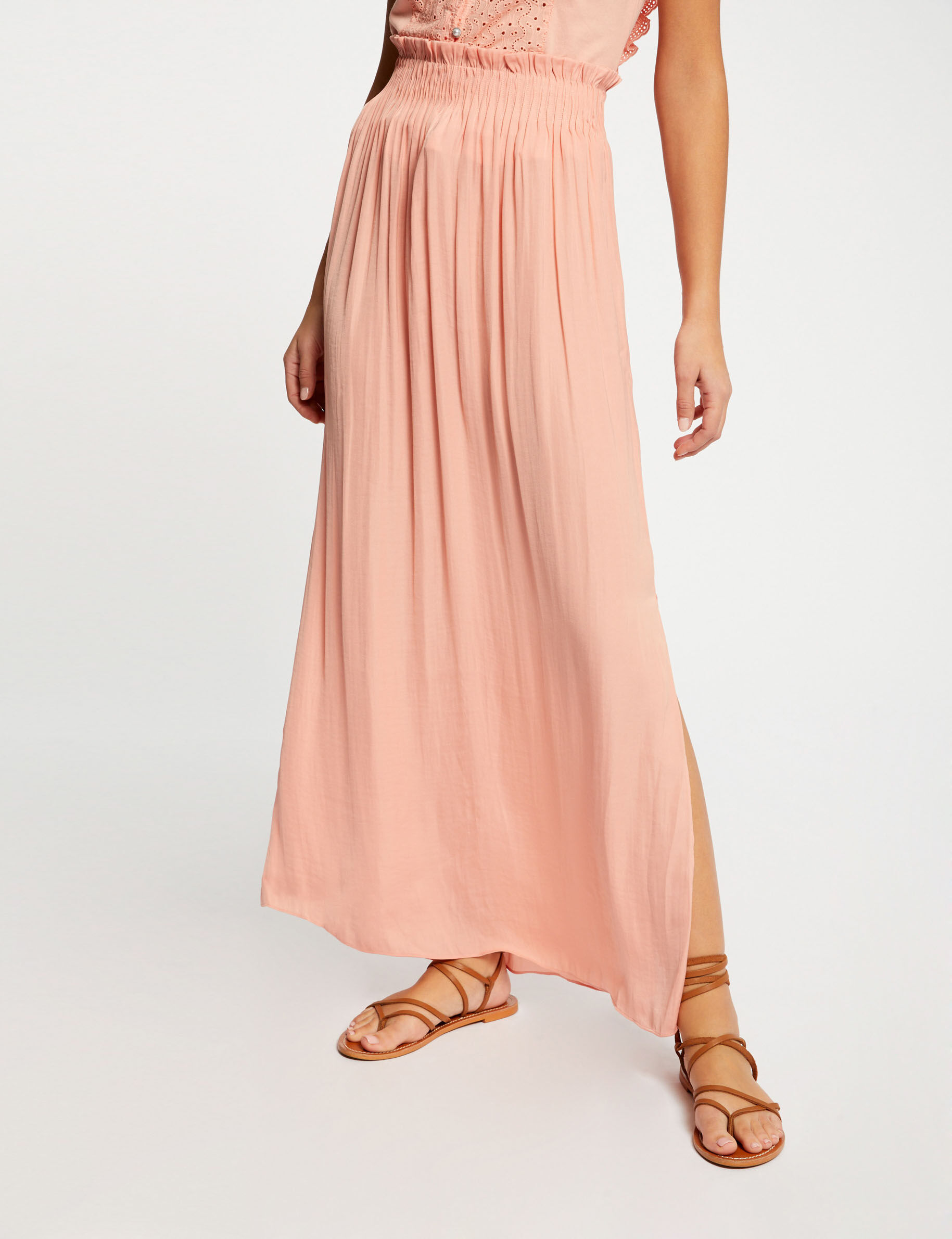 Jupe longue fluide taille élastiquée rose moyen femme - rose_moyen