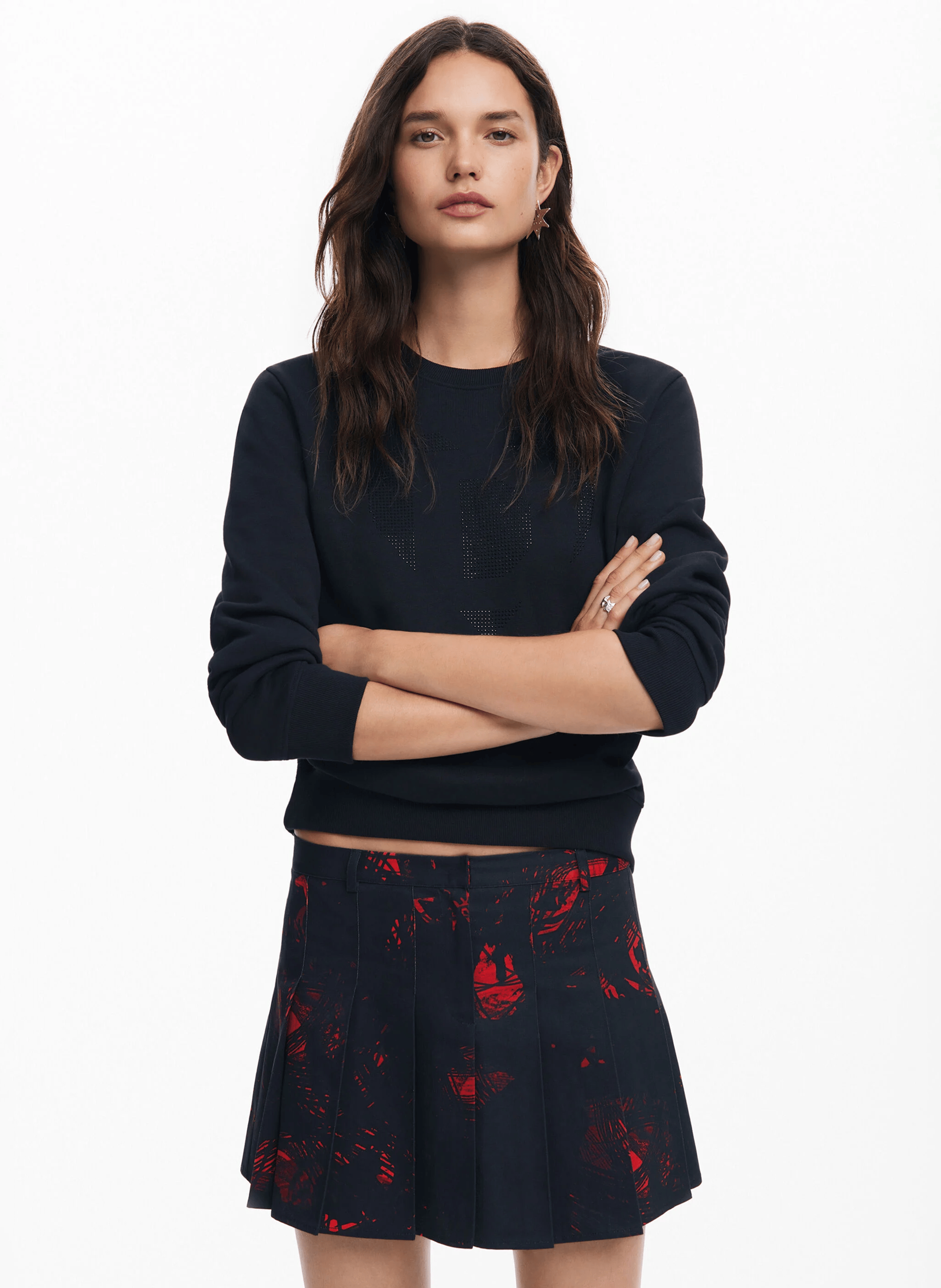 Mini-jupe plissée imprimée en coton| Rouge