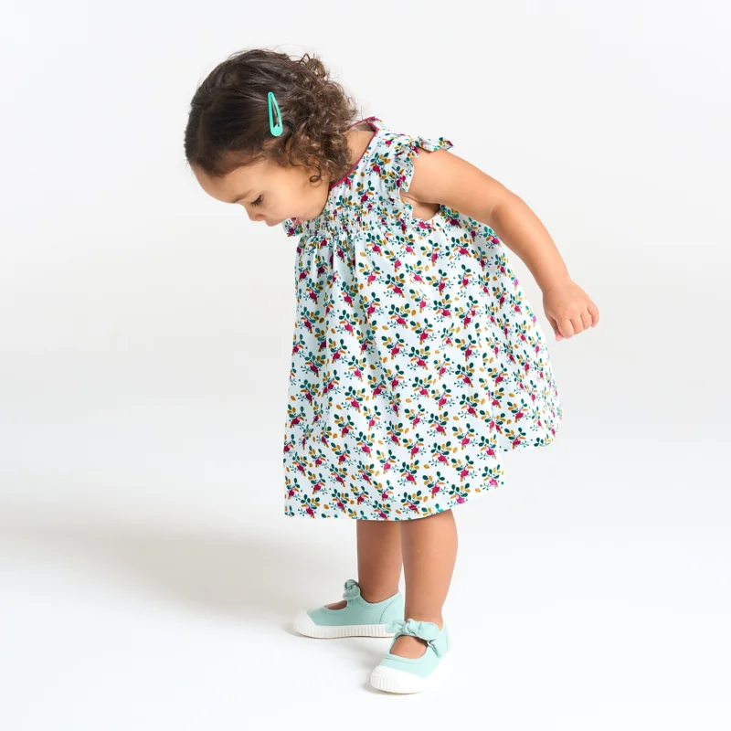 Robe imprimée smockée fleurie bébé fille Gris ou noir