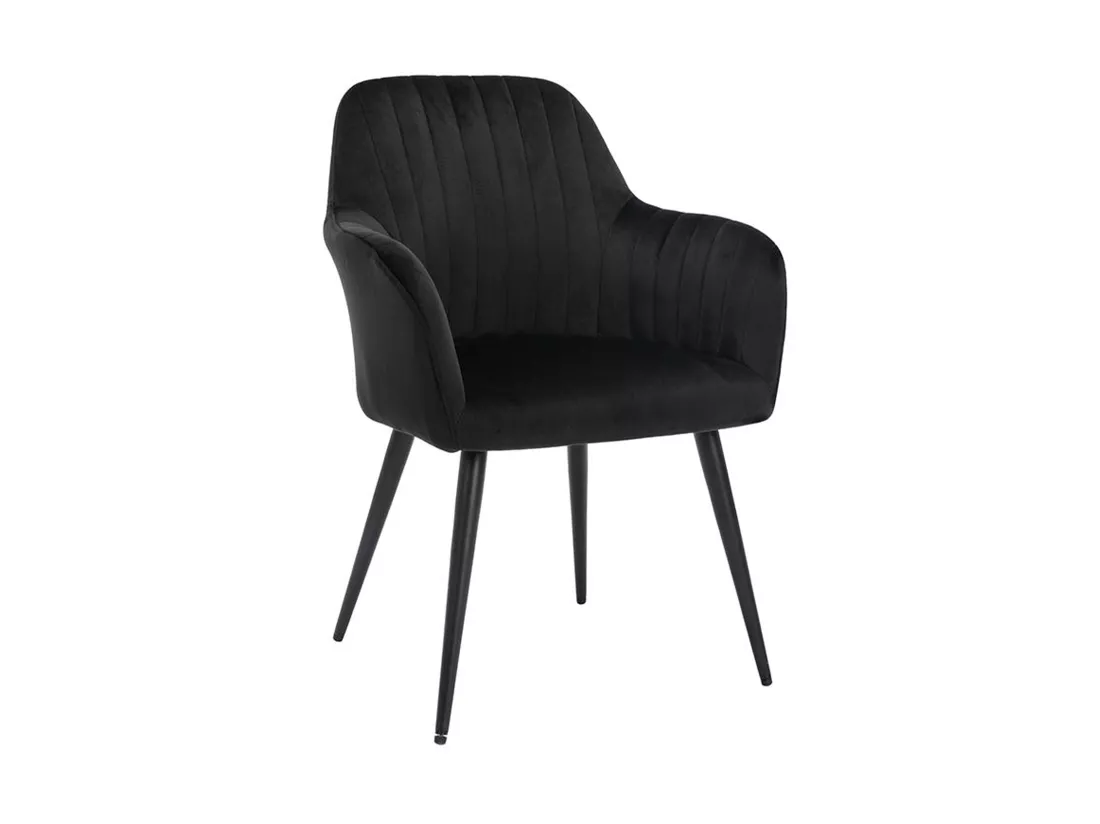 Lot de 2 chaises avec accoudoirs en velours et métal - Noir - ELEANA