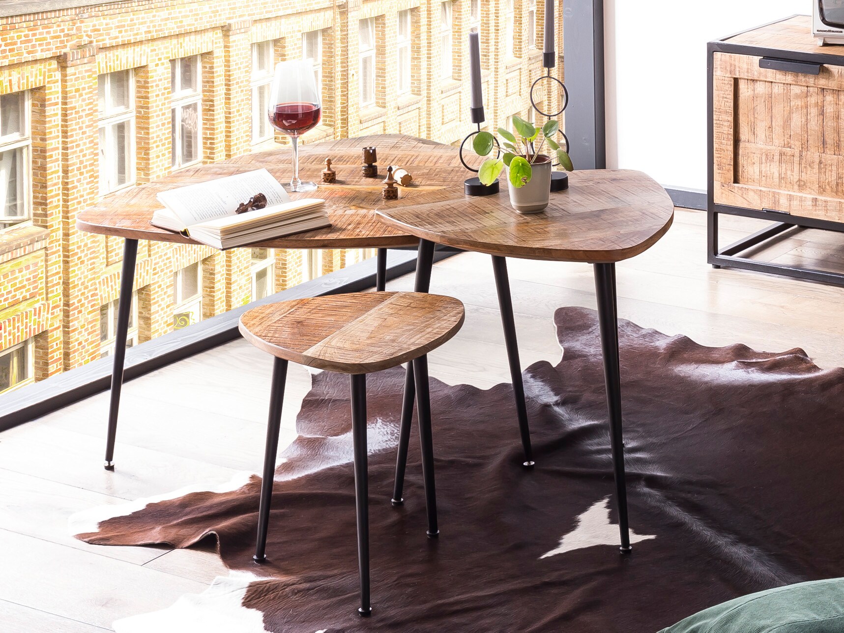 Couchtisch 40x37 Mangoholz Metall Tisch Wohnzimmertisch Beistelltisch Sofatisch