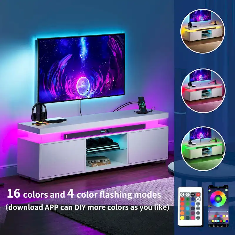 Moasis Modern TV Stand for TV 43-65 Entertainment Center Media Console with LED Lights