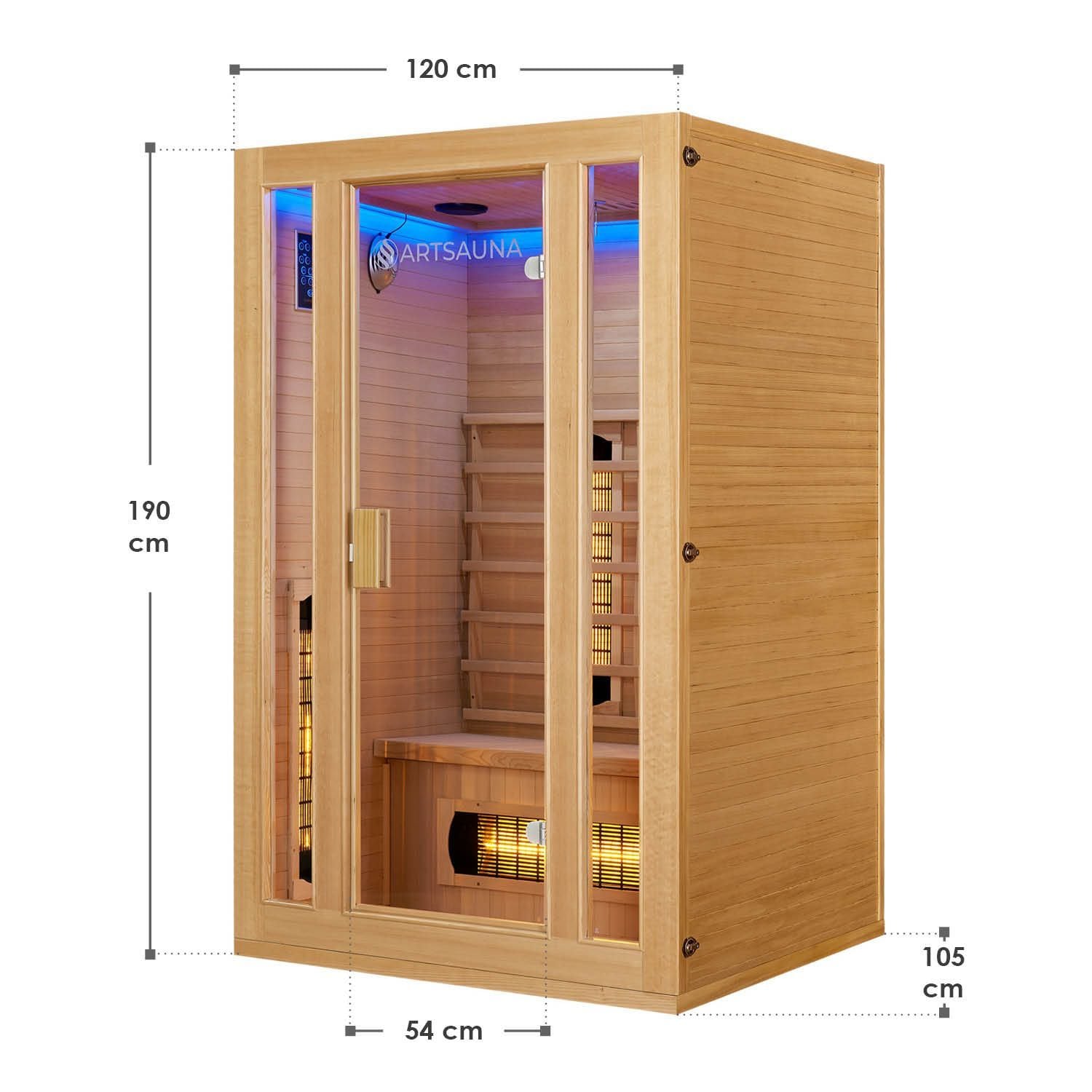 Artsauna Infrarotkabine Nyborg S120V Vollspektrumstrahler & Ambiente LED Beleuchtung – Kabine für 2