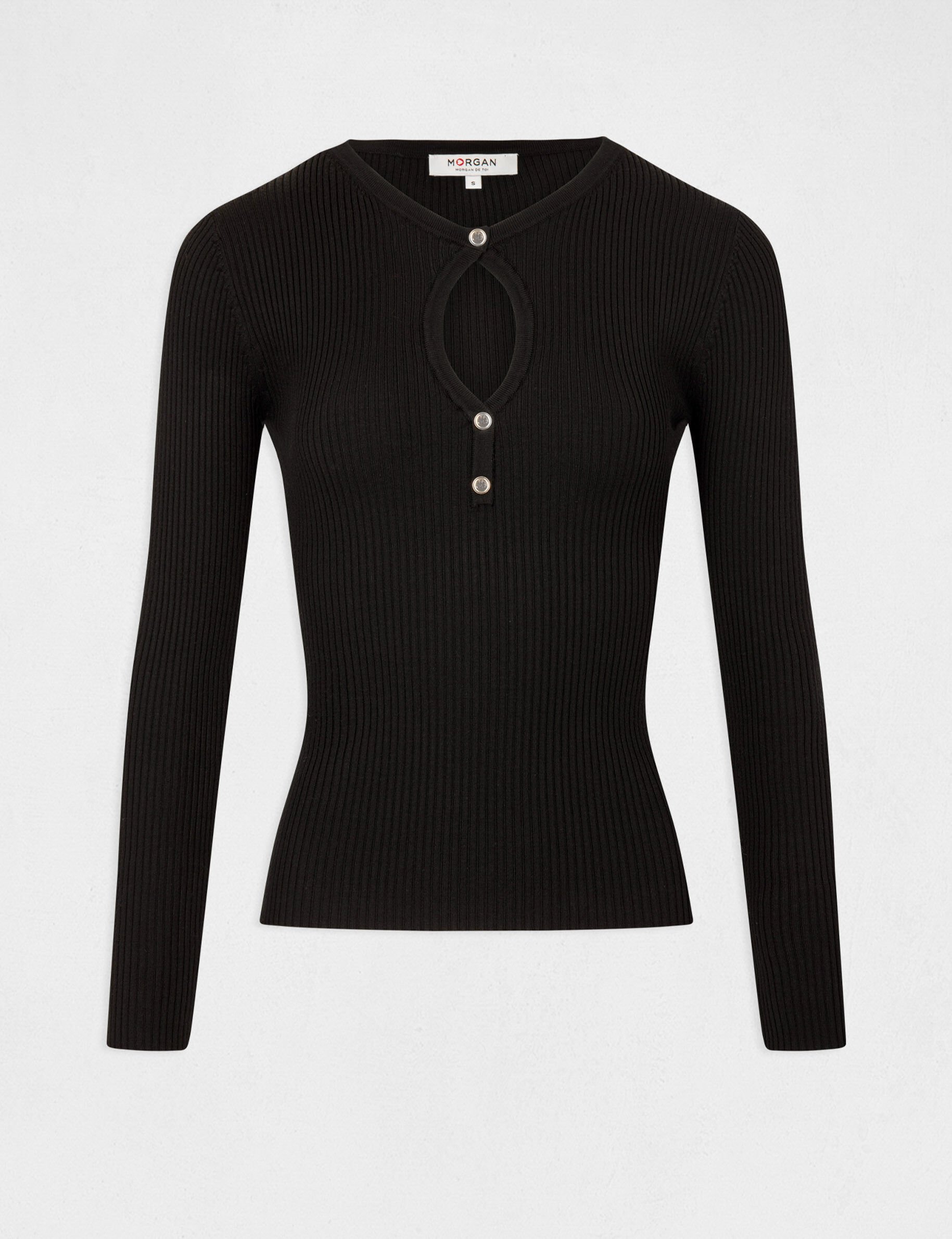 Pull manches longues à ouverture noir femme - noir