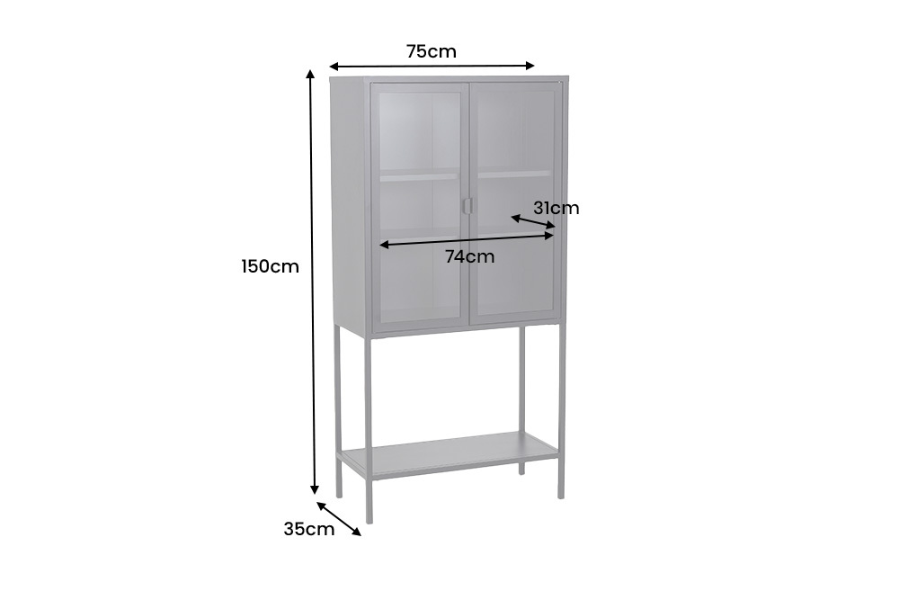 Industrial Vitrine DURA STEEL 150cm schwarz Metall Glas Highboard