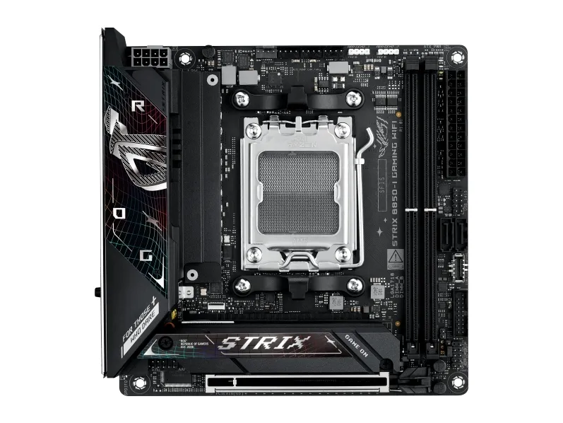 ASUS ROG STRIX B850-I GAMING WIFI - Bundkort - mini ITX - Socket AM5 - AMD B850 Chipset - USB-C 3.2 Gen 2x2, USB-C 3.2 Gen2, USB 3.2 Gen 2, USB 3.2 Gen 1 - 2.5 Gigabit LAN, Wi-Fi 7, Bluetooth - onboard grafik (CPU påkrævet) - HD Audio (8-kanaler)