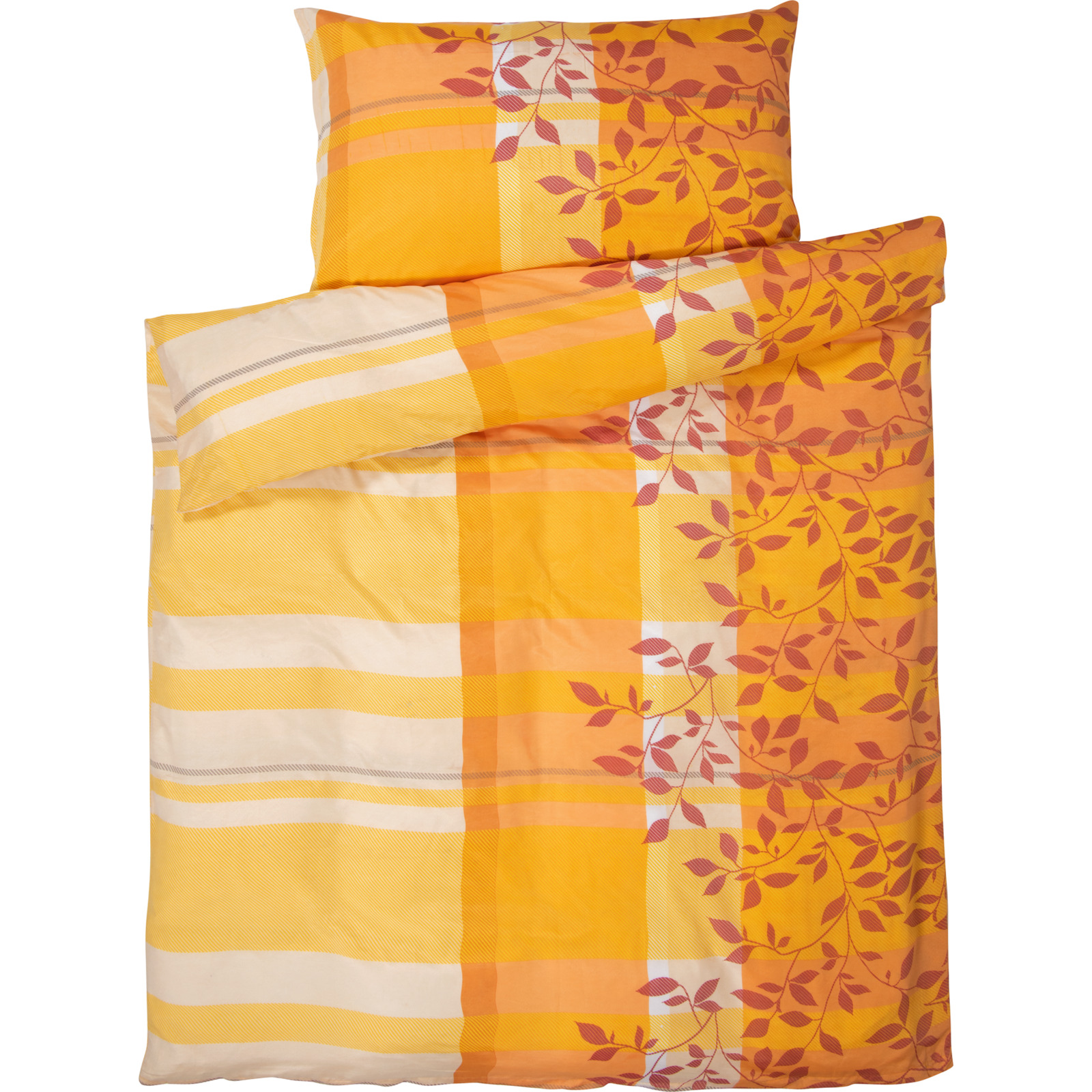 Bettwäsche orange kariert mit Blätter