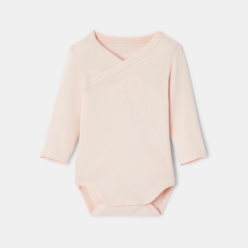 Lot de 3 bodies cœur croisé manches longues en jersey de coton bio rose naissance Absorba Rose