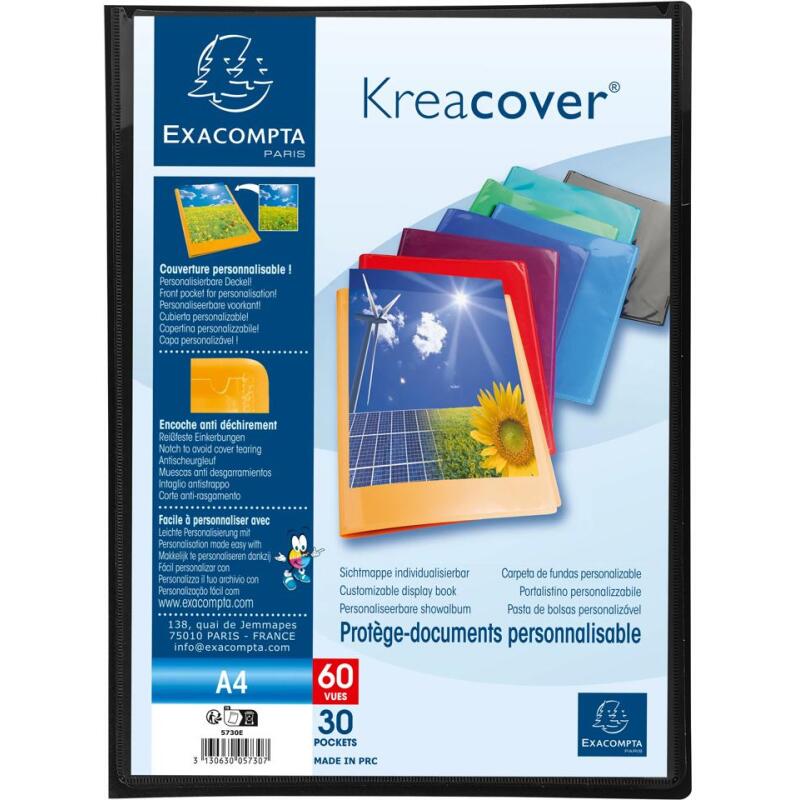 Protège-documents polypropylène semi rigide Kreacover® Opaque 30 pochettes - 60 vues - A4 coloris assortis