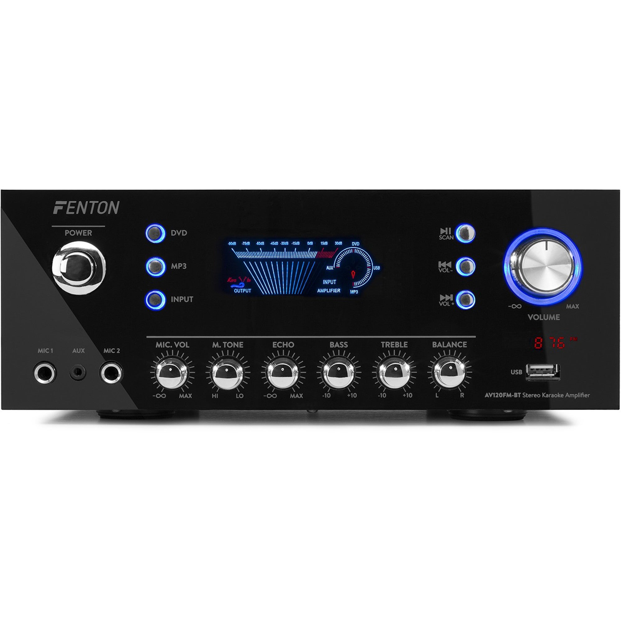Fenton AV120FM-BT 2 x 60W stereo hifi versterker met FM-radio en karaoke