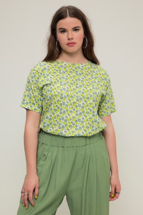 T-Shirt, oversized, Flower Print, Rundhals, Halbarm