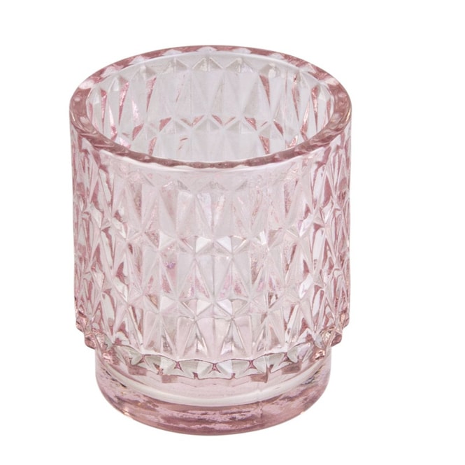 Windlicht rosa mit Stuktur - aus Glas - ca. 7 x 8 cm