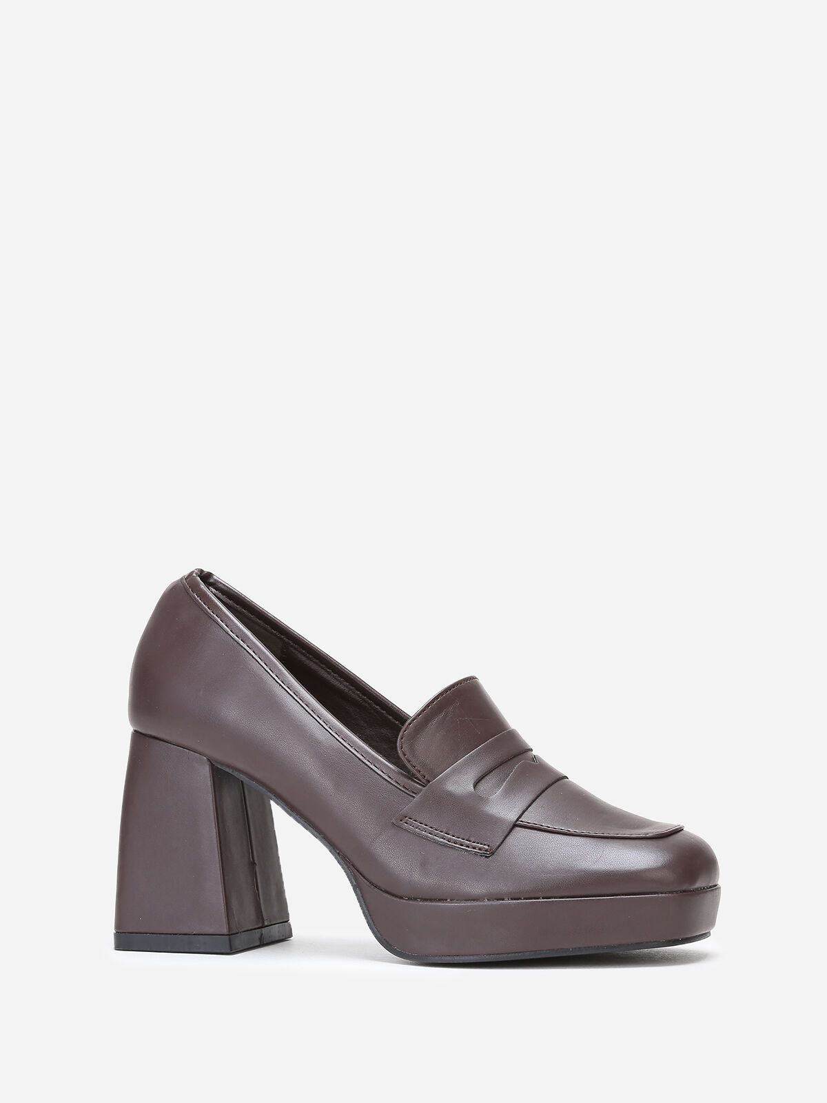 Mocassins à talon trapèze- Marron