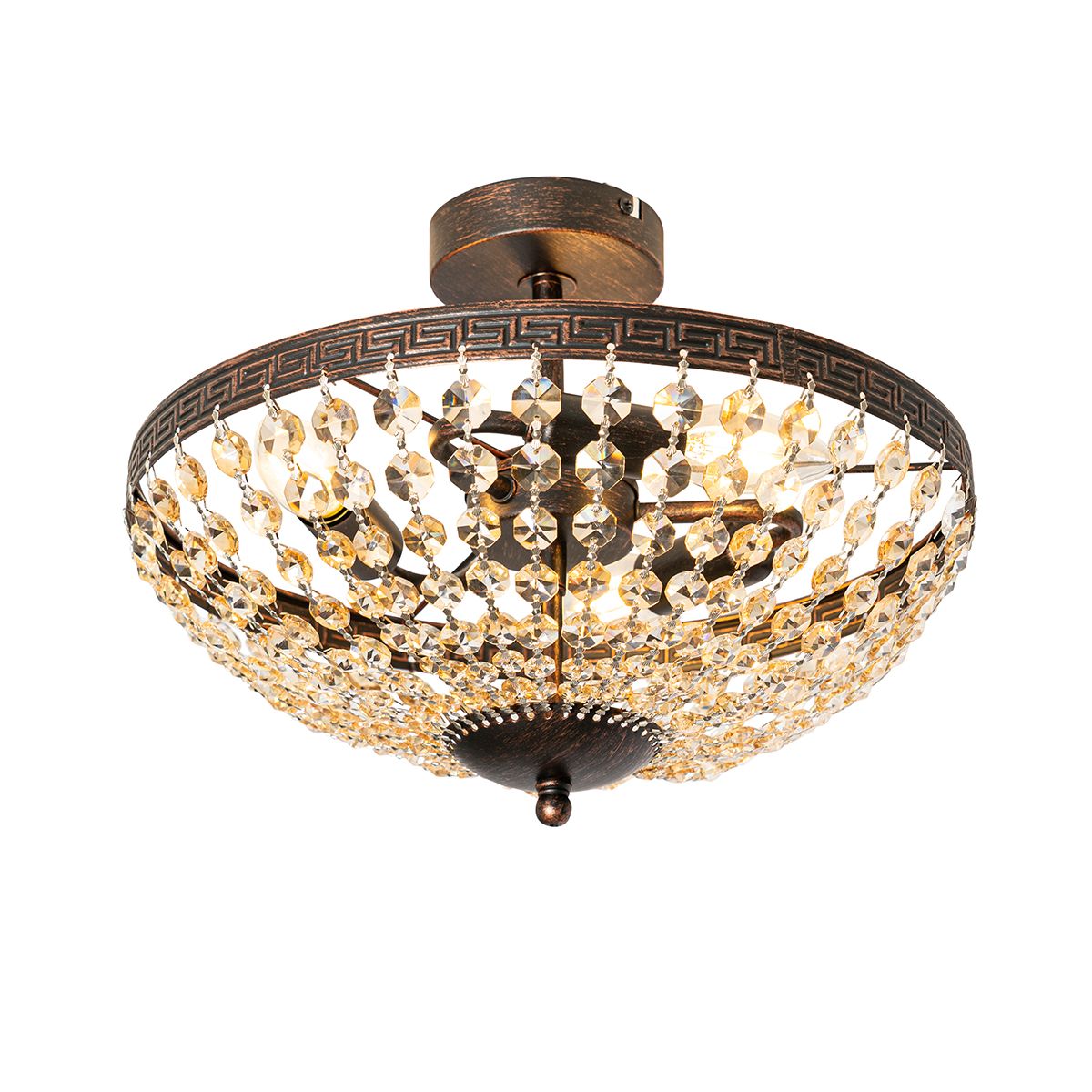Klassieke plafondlamp brons en kristal 3-lichts - Mondrian