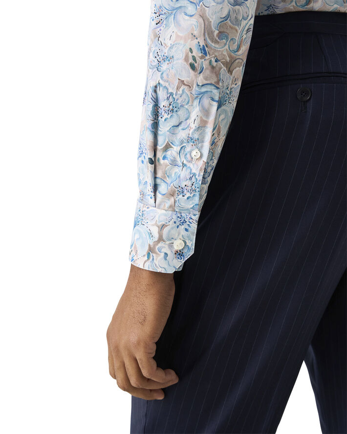 ETON Slim Fit Light Blue Floral Print Fine Twill Shirt Blå