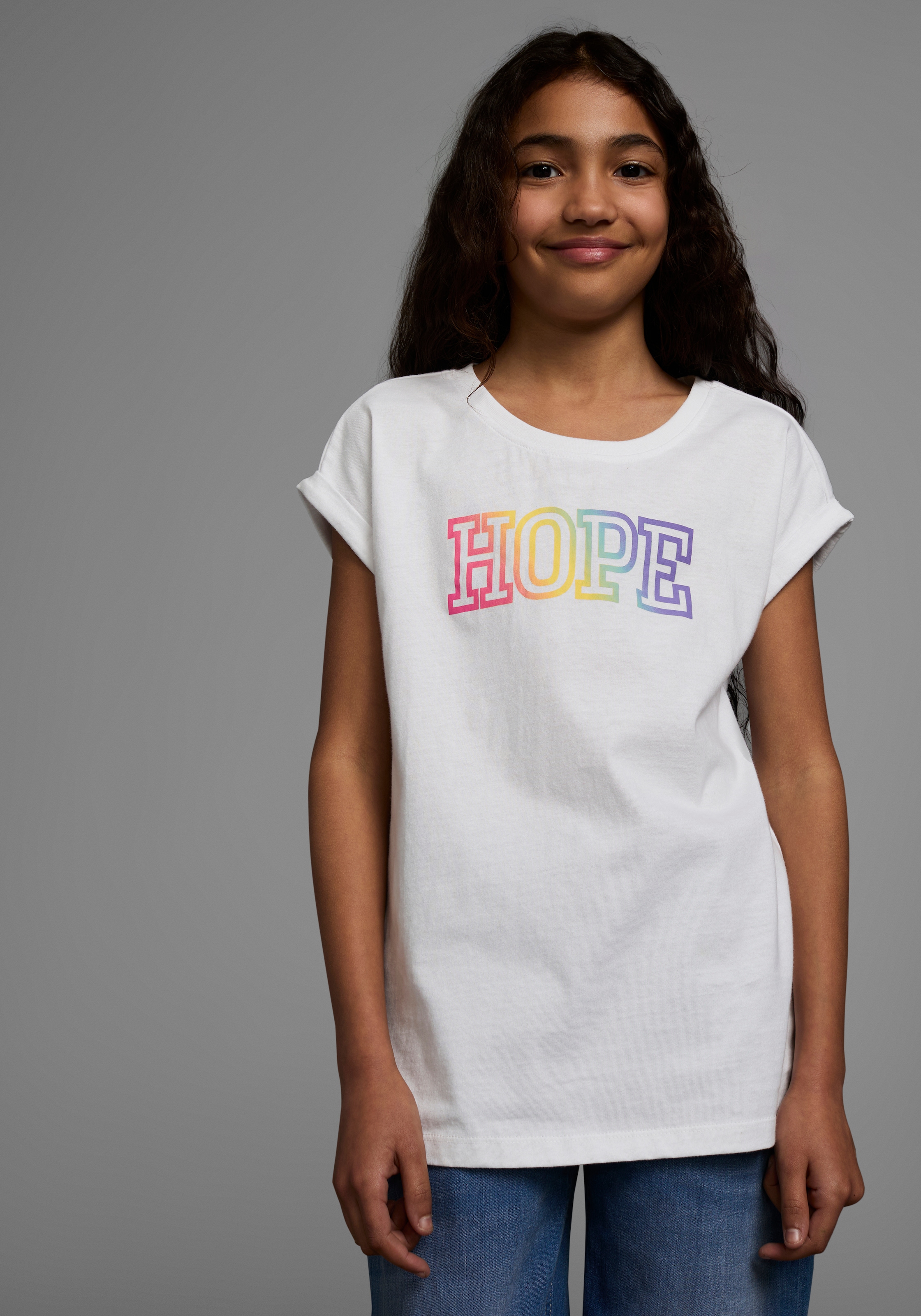 KIDSWORLD T-Shirt »Mit Print: HOPE«, Kurzarm,  bequeme Passform,  mit Print,  Rundhalsausschnitt