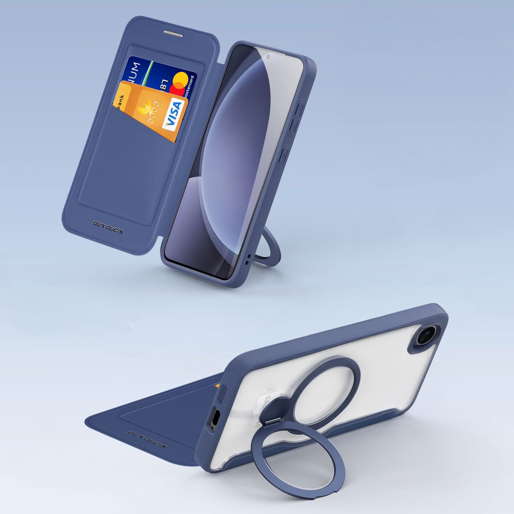 Samsung Galaxy S25  Plus Hybrid Leder Tasche Kickstand Aufsteller   Kunststoff Rückseite MagSafe-Modul - Lila / Transparent