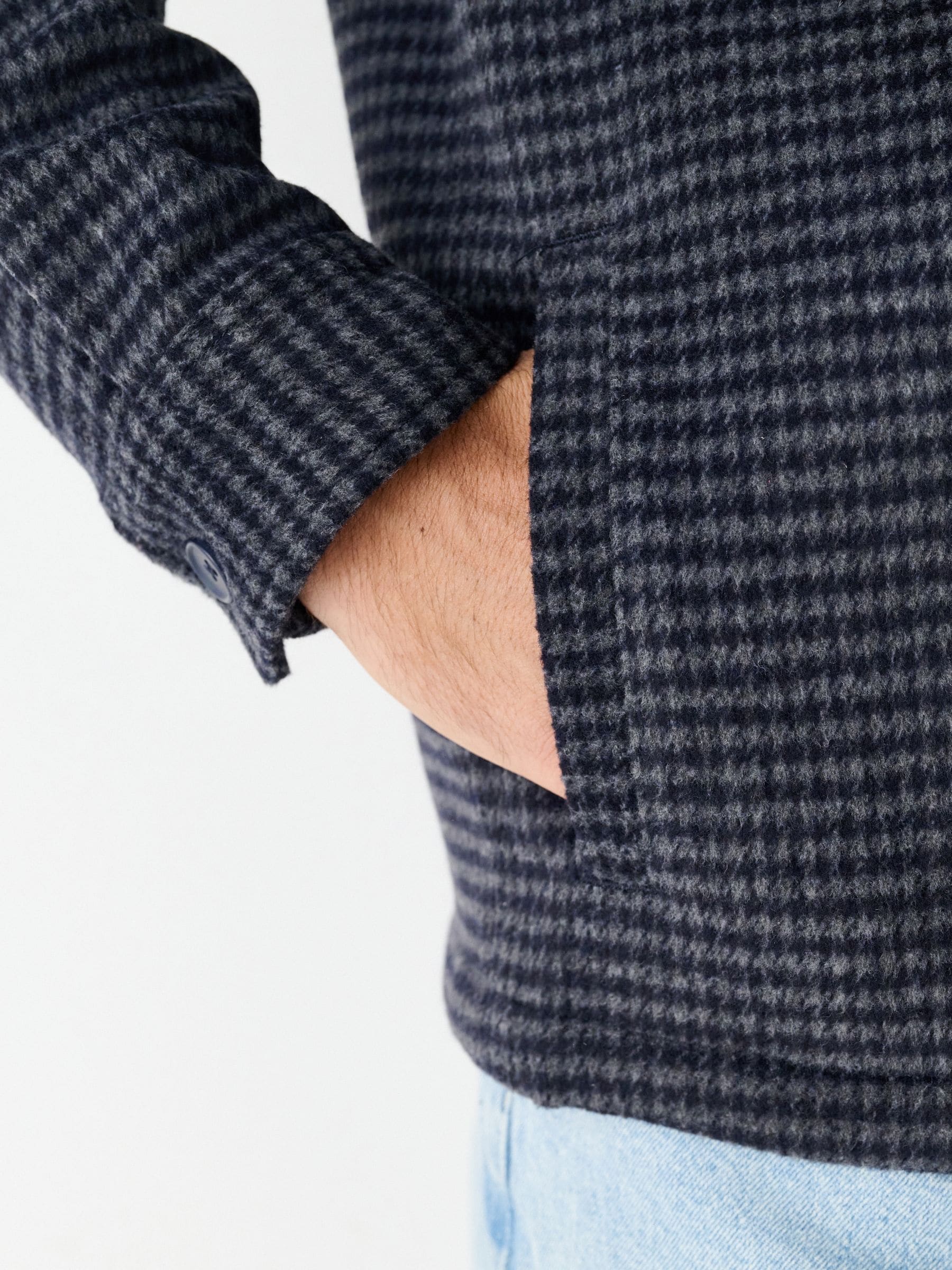 Blauw - Borg gevoerd ruit overshirt met capuchon