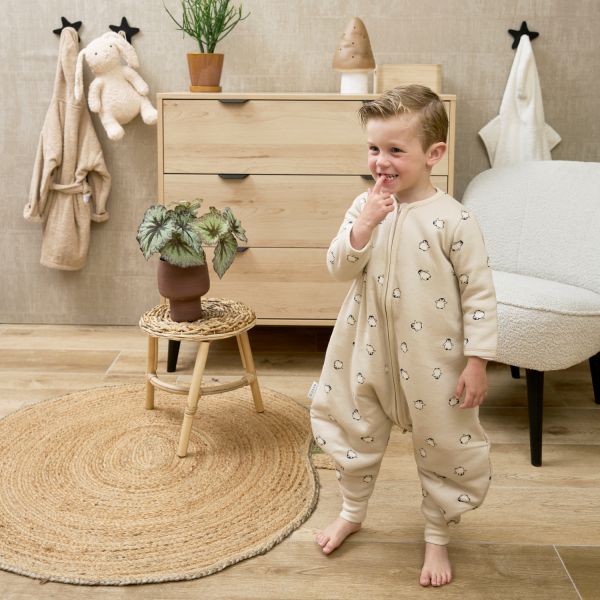 Meyco Baby Penguin baby winter slaapoverall jumper met vaste mouw - soft sand - 92cm
