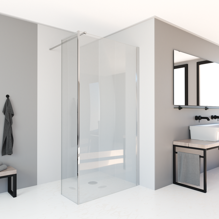 Saniclear Redro zijwand 40x200cm 8mm anti-kalk chroom