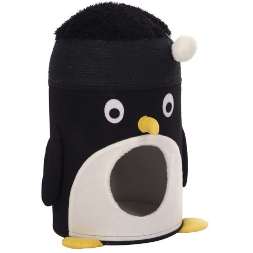 Cama em forma de caverna Kerbl Pingu para gatos, preta e branca.