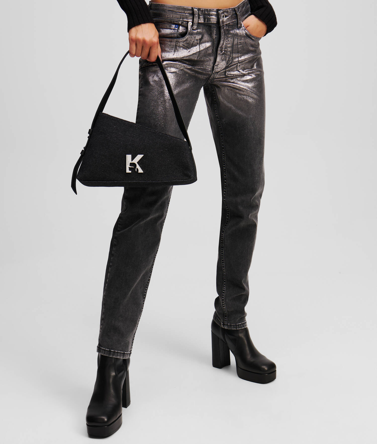 SAC PORTÉ ÉPAULE GÉOMÉTRIQUE EN DENIM - Denim Noir