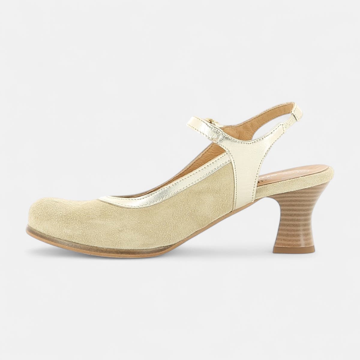 Escarpins avec bride arrière à talon Femme en cuir beige
