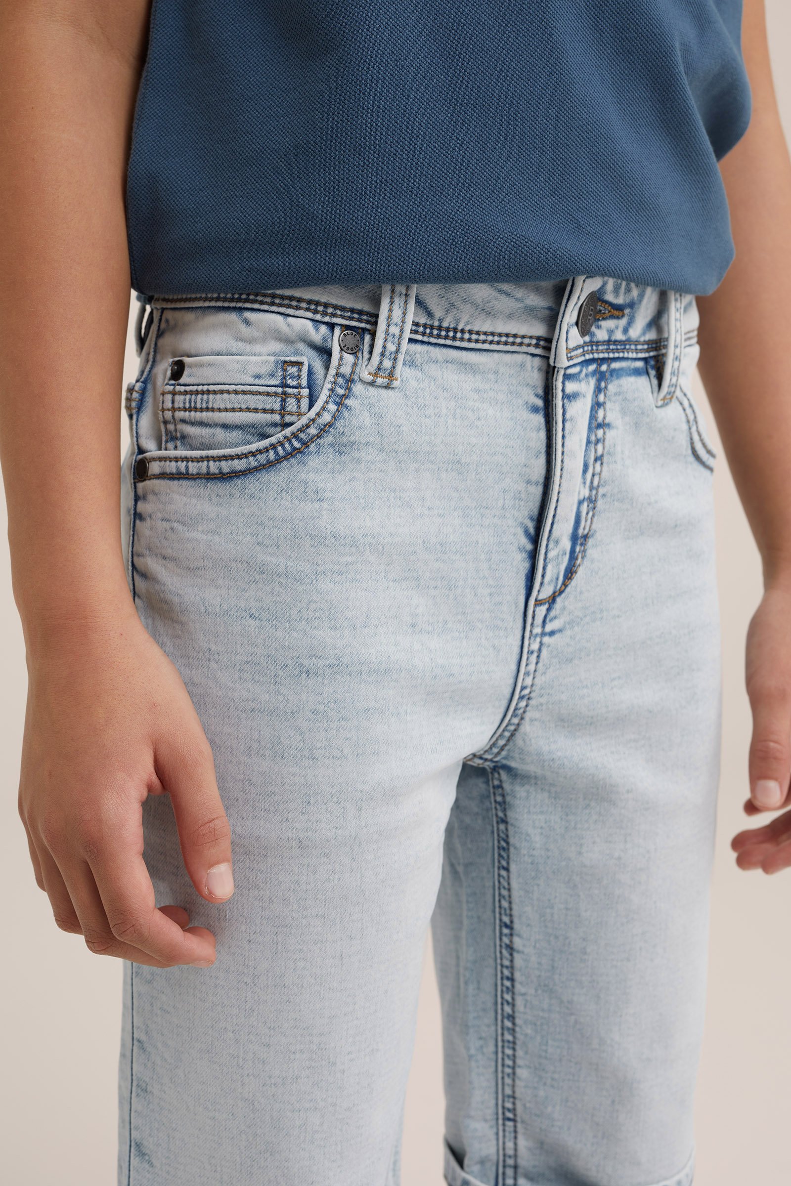 Jongens slim fit denimshort van jog denim Blue Ridge IJsblauw