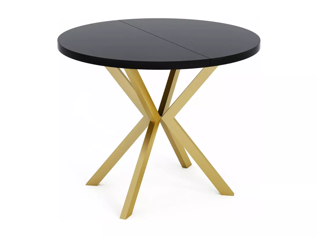 Table à Manger Extensible Ronde - Table Style Loft Avec Doré Pieds En Métal - 120 à 200 Cm - Ronde Table Style Industriel Pour Le Salon - Compacte - 120 Cm - Noir
