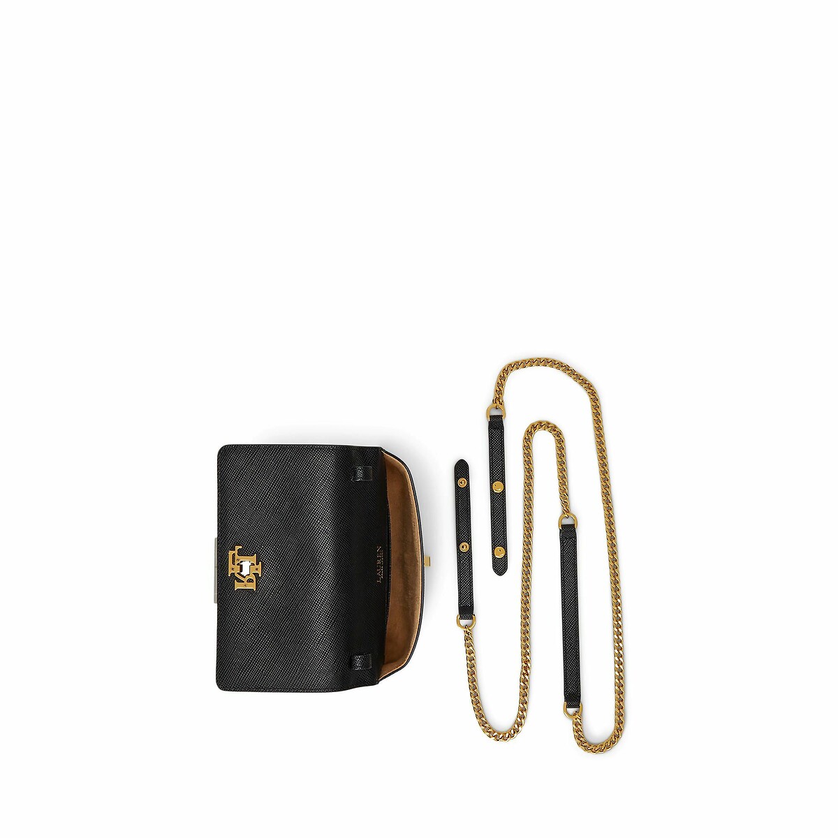 LAUREN RALPH LAUREN<br>Bolsa de mão em couro com alça de ombro em corrente