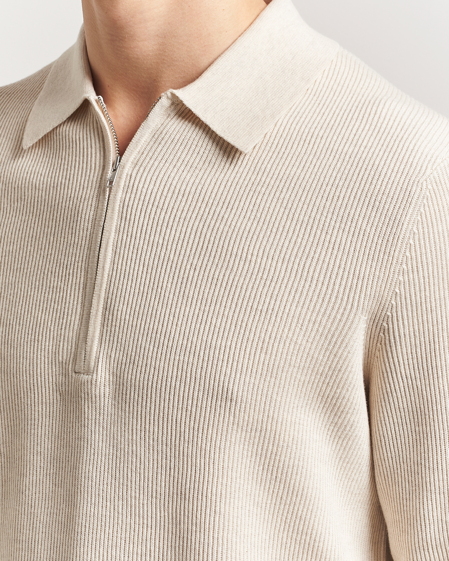 NN07 Hansie Ribbed Knitted Half Zip Ivory