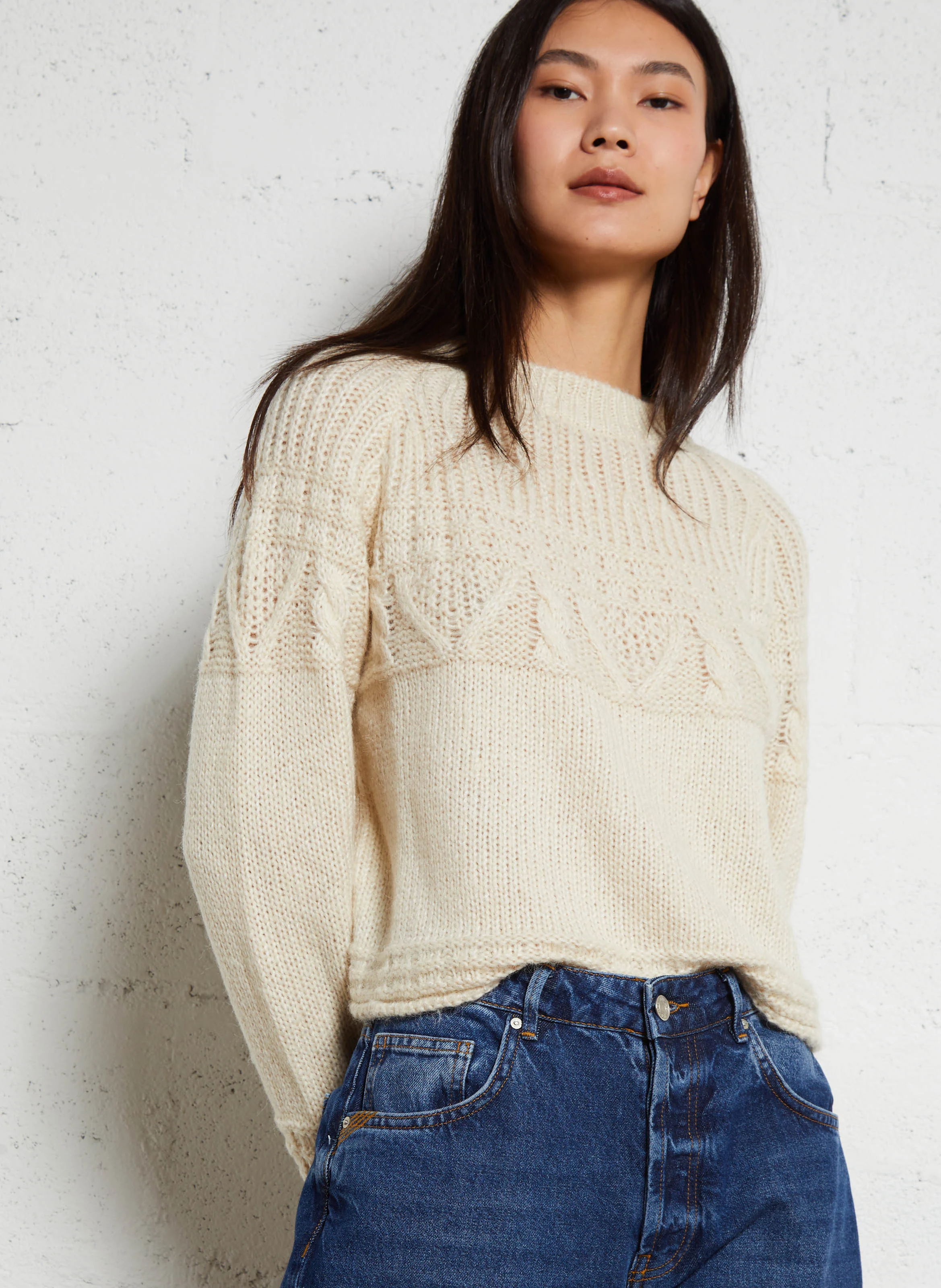 Pull droit ajouré | Blanc