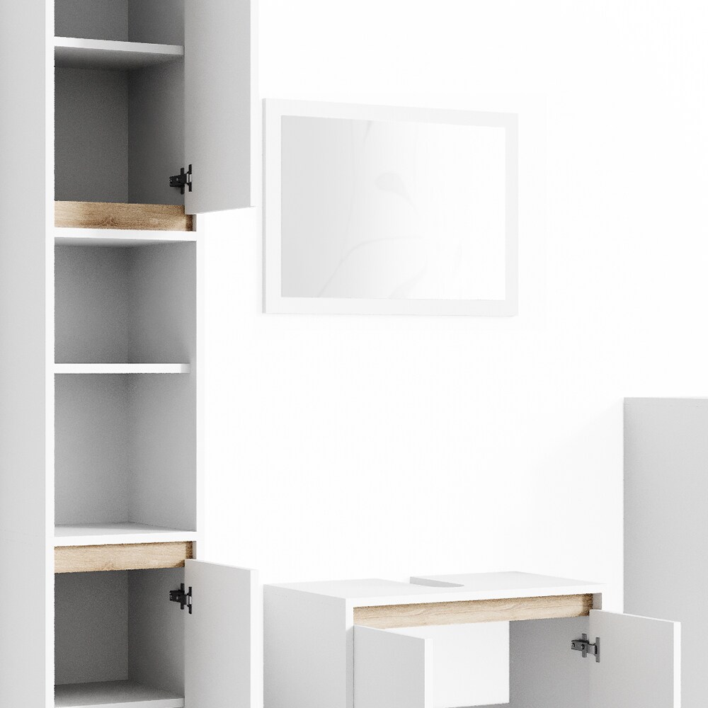 VICCO Badmöbel Set EMMA Weiß Sonoma Eiche Spiegel Unterschrank Hochschrank Midi