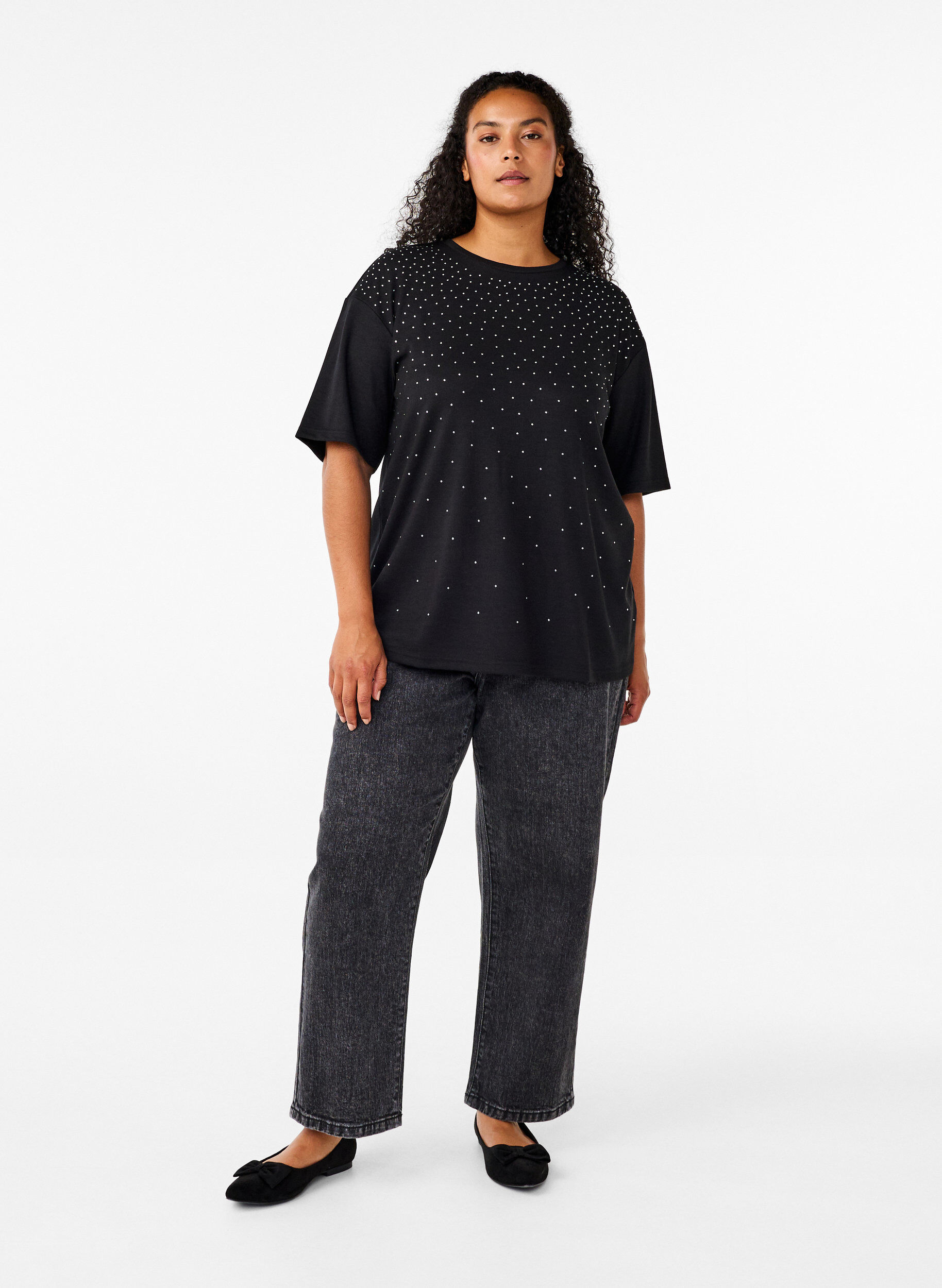 T-shirt med rhinsten og rund hals