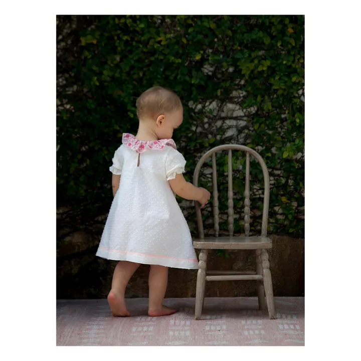 Petite Lucette Robe Coton Bio Col Fleuri Coco | Ecru