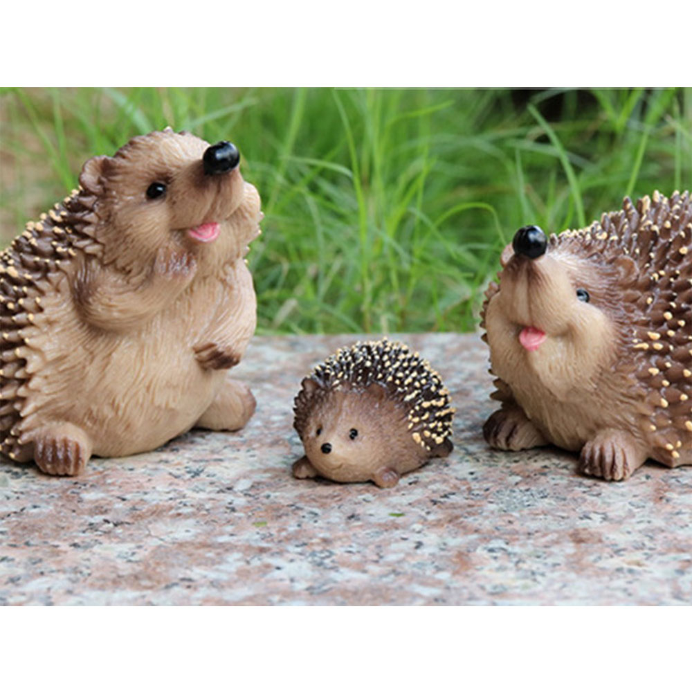(3er Set) Süsse Igel Familie Miniatur Dekoration Garten Accessoire - Braun