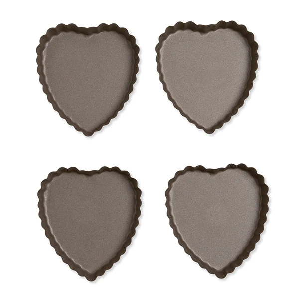 Set de 4 moules à tartelette coeur revêtement antiadhérent 11 cm Matho